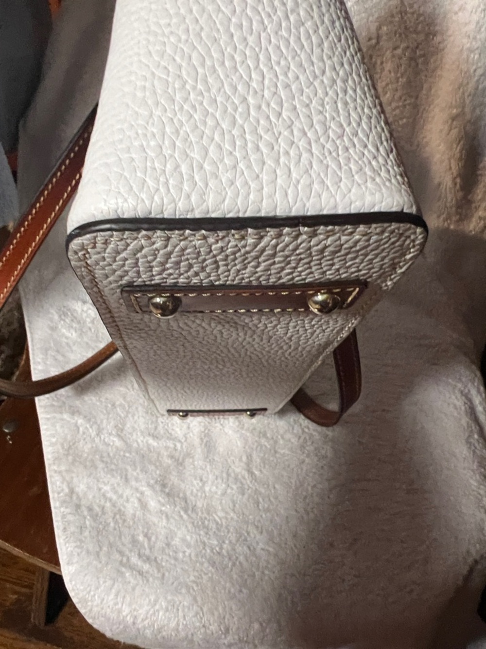 Dooney & Bourke White Pebble Leather Tote with Brown Straps - Picture 5 of 5